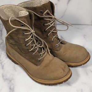 Timberland Jayne Teddy Lace Up, Fold-Down, Boots Light Brown, Size 7.5